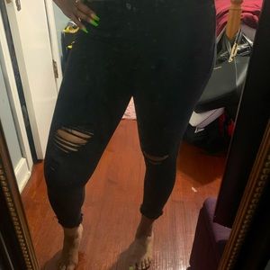 High Rise Black Distressed Pants